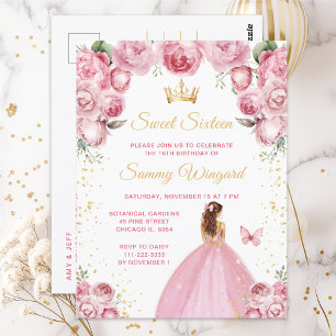 Cartão Postal Roxo Bege Cabelo Marrom Princesa Doce Dezesseis