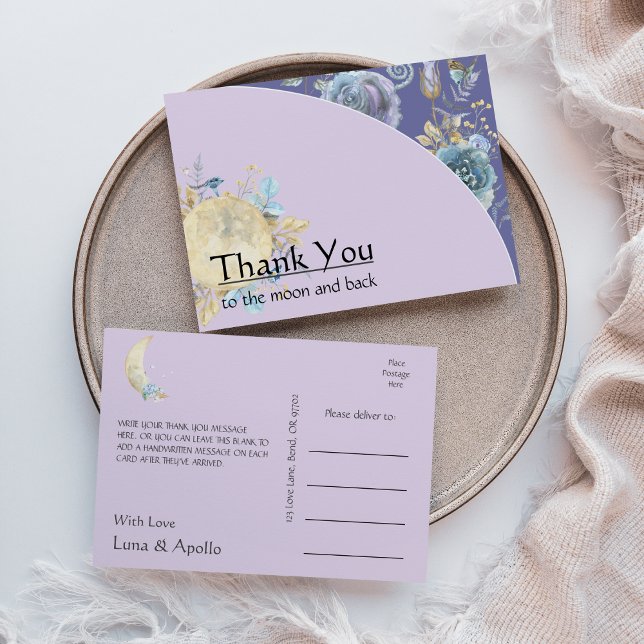 Cartão Postal Roxo da Lua Whimsical, Obrigado (Criador carregado)