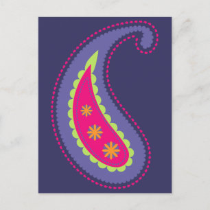 Cartão Postal Roxo e Rosa Paisley