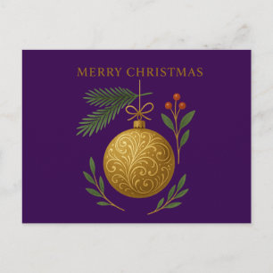 Cartão Postal Roxo - Enfeite de Natal Dourado