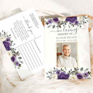 Cartão Postal Roxo Escuro Branco Floral Foto Funeral Memorial