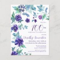 Roxo Floral Botânico Aniversário de 100 anos