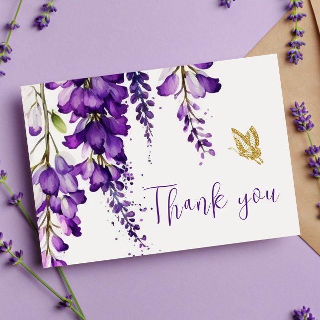 Cartão Postal Roxo Floral Lavanda Boêmio Casamento Agradecimento (Criador carregado)