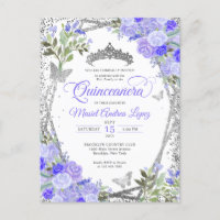 Roxo Floral Moderno Silver Tiara Quinceañera