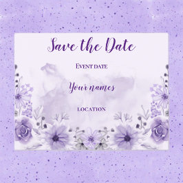 Cartão postal roxo floral para salvar a data