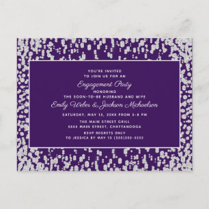 Cartão Postal Roxo Glamour Confete Engajamento Prata