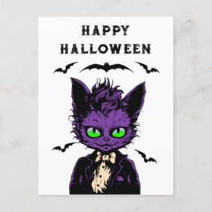 Cartão Postal Roxo Halloween Cat