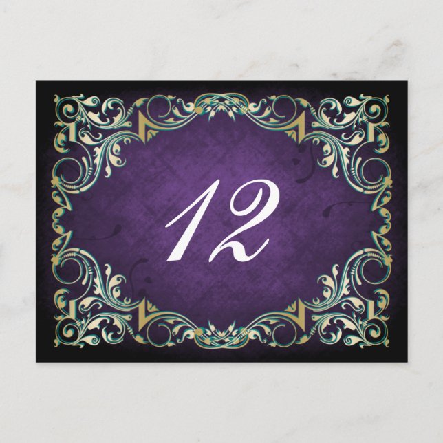 Cartão Postal Roxo Ornamental Rústico E Casamento Dourado (Frente)