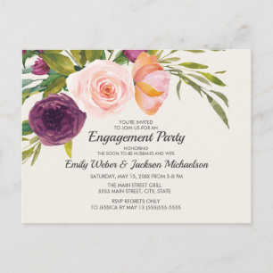 Cartão Postal Roxo Pêssego Aquarela Floral Creme Compromisso