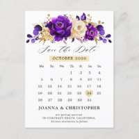 Roxo Real Violeta Dourado Floral Salve a data