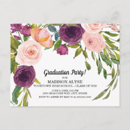Cartão Postal Roxo Rosa Floral Aguarela Branco Graduação