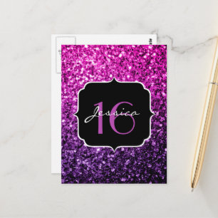 Cartão Postal Roxo Rosa Ombre brilho faíscas Sweet 16