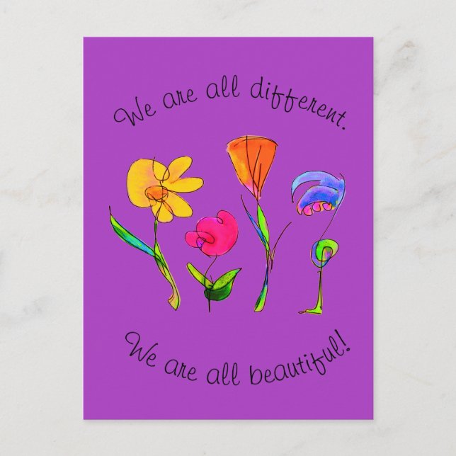 Cartão Postal Roxo Somos Todos Diferentes E Bela Diversidade (Frente)