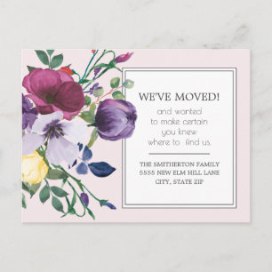 Cartão Postal Roxo Yellow Watercolor Floral Change Address