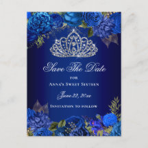 Royal Blue Floral Sweet Sixteen Salve A Data