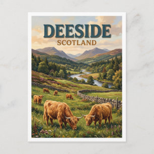 Cartão Postal Royal Deeside Highland Cattle Ballater Escócia