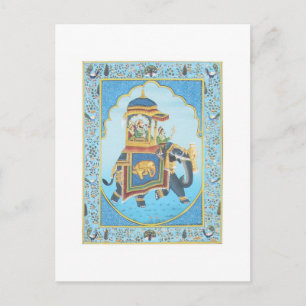 CARTÃO POSTAL ROYAL ELEFHANT RIDE VINTAGE INDIAN ART