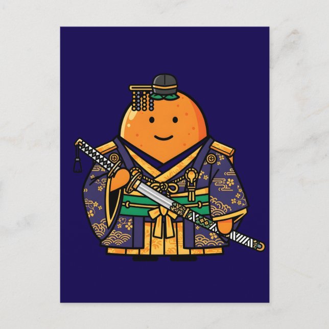 Cartão Postal Royal Orange Samurai Officer Japanese Kimono (Frente)