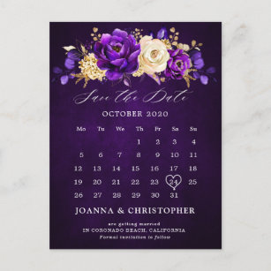 Cartão Postal Royal Purple Violet Dourado Floral Salve o Posto d
