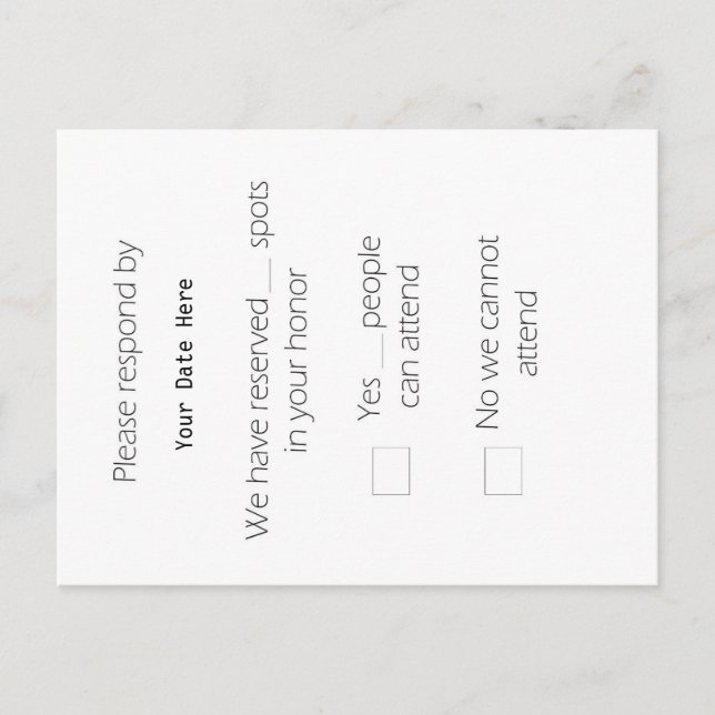 Cartão postal RSVP Alto (Frente)