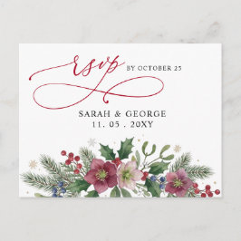 Cartão Postal RSVP Casamento de Natal de Inverno Floral Botânico