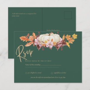 Cartão Postal RSVP - Casamento de Outono Pumpkin Green Gold