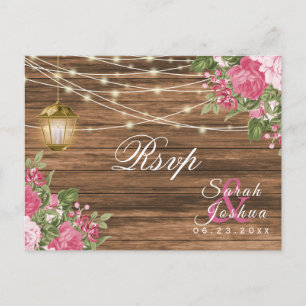 Cartão Postal RSVP - Casamento Floral com Madeira, Lanterna e Ma