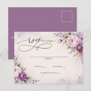 Cartão Postal RSVP Casamento Floral Roxo Lavanda Botânica