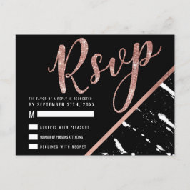 Cartão Postal RSVP Chic Dourado do Rosa de mármore preto moderno