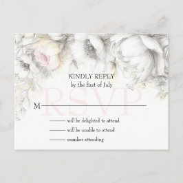 Cartão Postal RSVP Clássico Moderno Floral Marfim e Rosa