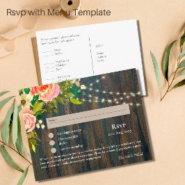 Cartão Postal RSVP com Luzes de Flores Rosa-Rústicas Modelo de M