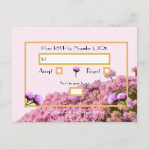 Cartão postal RSVP cor-de-rosa floral e dourado