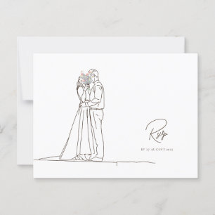 Cartão Postal RSVP de Buquê Floral de Casal Romântico minimalist