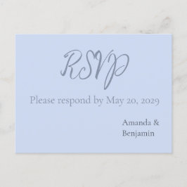 Cartão Postal RSVP de Casamento Azul de Beau Minimalista Simples