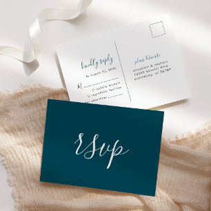 Cartão Postal RSVP de Casamento Azul de Teal Minimalista Moderno