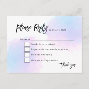 Cartão Postal RSVP de Casamento Azul/Lilac/Aquarela/Script Elega