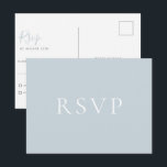 Cartão postal RSVP de Casamento Azul Minimalista<br><div class="desc">Cartão postal de casamento azul claro e claro. Modelo de estilo design minimalista.</div>