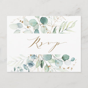 Cartão postal RSVP de Casamento Botânico Dourado e