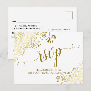 Cartão Postal RSVP de Casamento Branco Elegante da Calliografia 