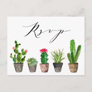 Cartão Postal RSVP de casamento com suculentas e cactus em vaso