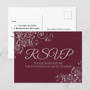 Cartão Postal RSVP de Casamento de Borgonha Elegante para Amigos