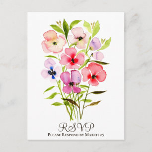 Cartão Postal RSVP de Casamento de Buquê Floral Colorida Waterco
