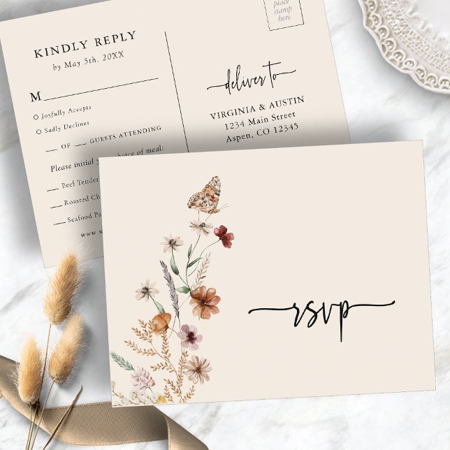 Cartão postal RSVP de Casamento de Flores Selvagen (Wildflower Wedding RSVP Postcard
)