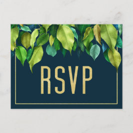Cartão Postal RSVP de Casamento de Folhagem Azul Elegante Modern