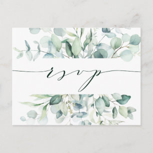 Cartão Postal RSVP de Casamento de Folhagem Verde Elegante