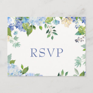 Cartão Postal RSVP de Casamento de Hydrangeas Azul com Escolha d