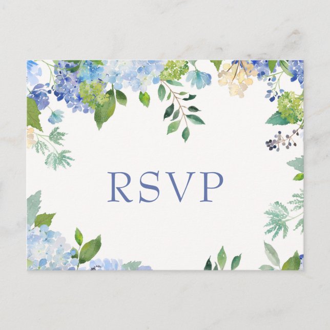 Cartão Postal RSVP de Casamento de Hydrangeas Azul com Escolha d (Frente)