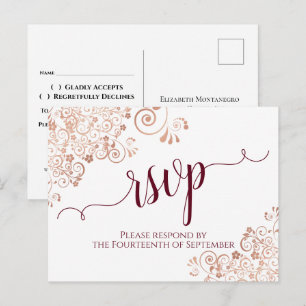 Cartão Postal RSVP de Casamento de Lace Dourado da Caligrafia Bu