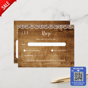 Cartão Postal RSVP de Casamento de Locais Brancos de Madeira Rús