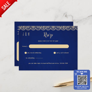 Cartão Postal RSVP De Casamento De Localidade Dourada Azul Para